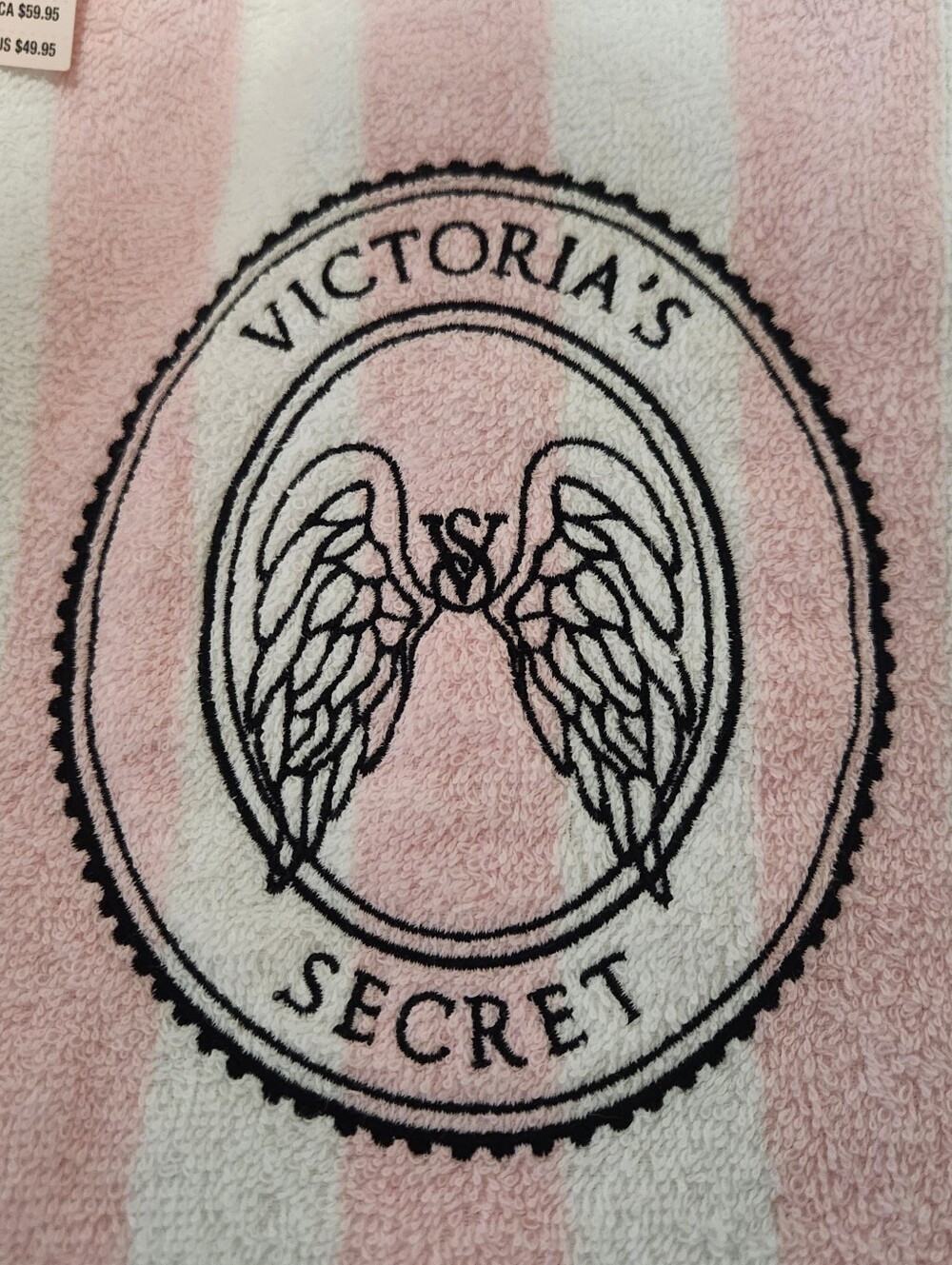 Victorias Secret Angel Pink White Black Striped Terrycloth Totebag NEW - Picture 10 of 10